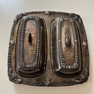 VINTAGE SILVER PLATE BUTTER DISH TWO SIDED,